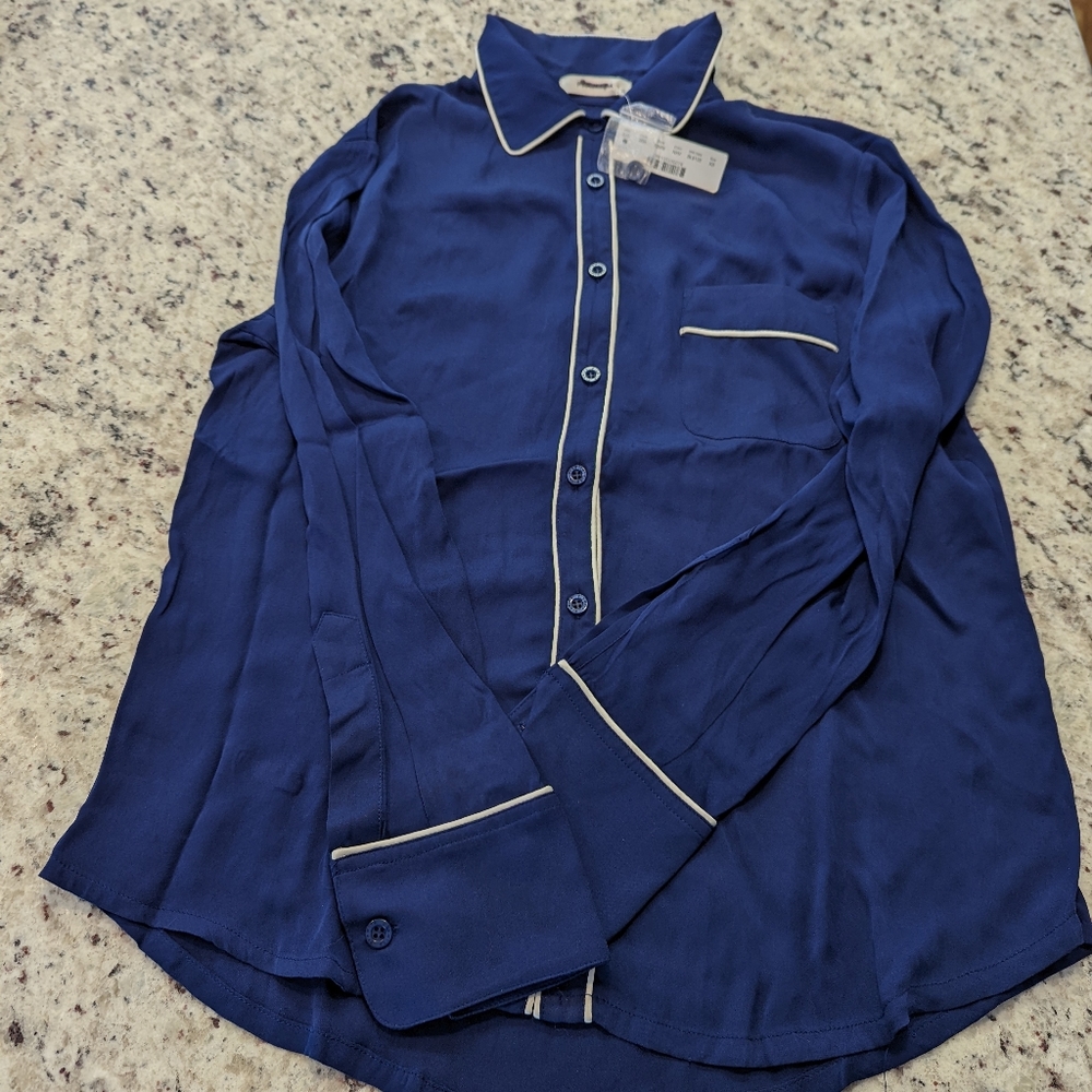 J. Crew Piamita Blue Silk Button Up Top Sz XS